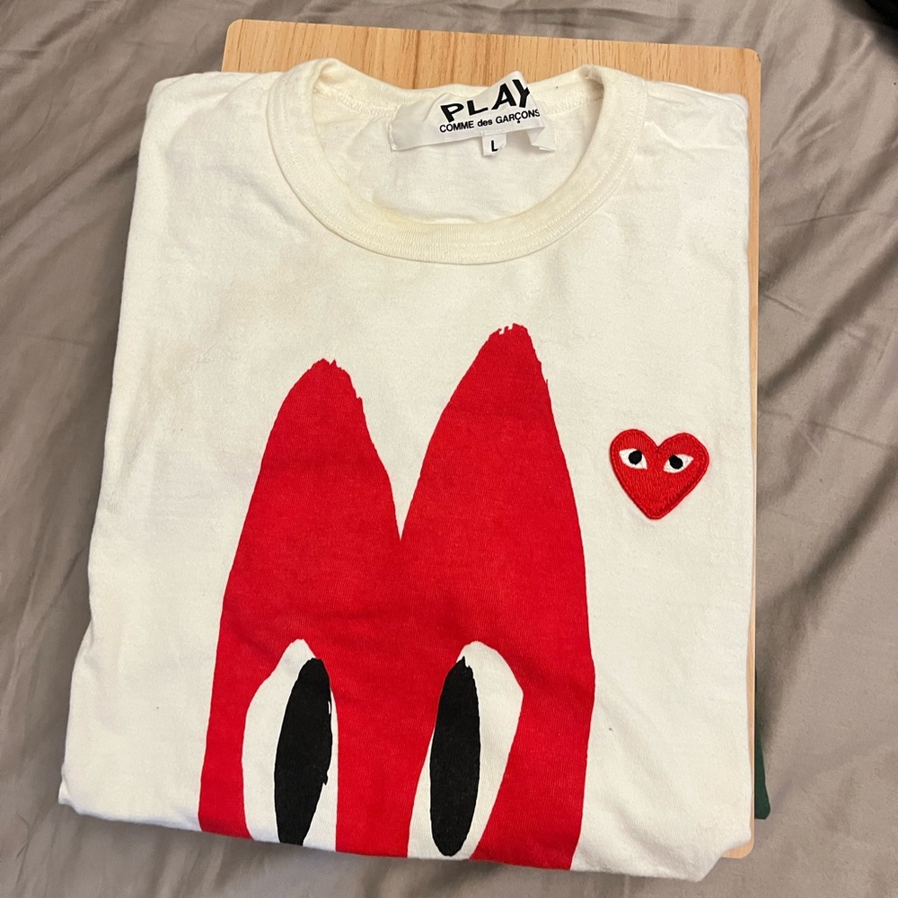 Comme des Garcons Kids Tee with Red Graphic on Cream